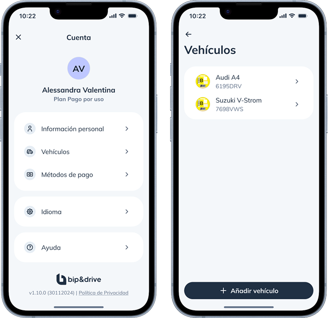 Desde la App de Bip&Drive: