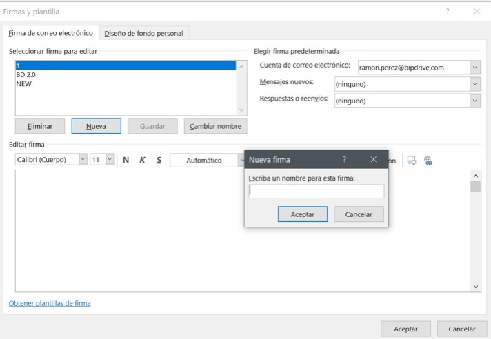 Ventana Firmas y plantilla de Outlook